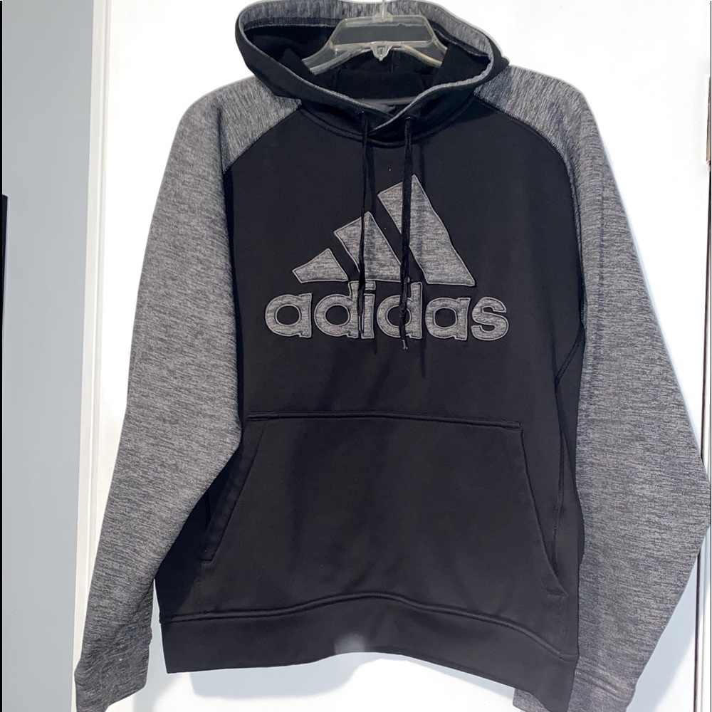 EUC Adidas black gray pull over hoodie mens L